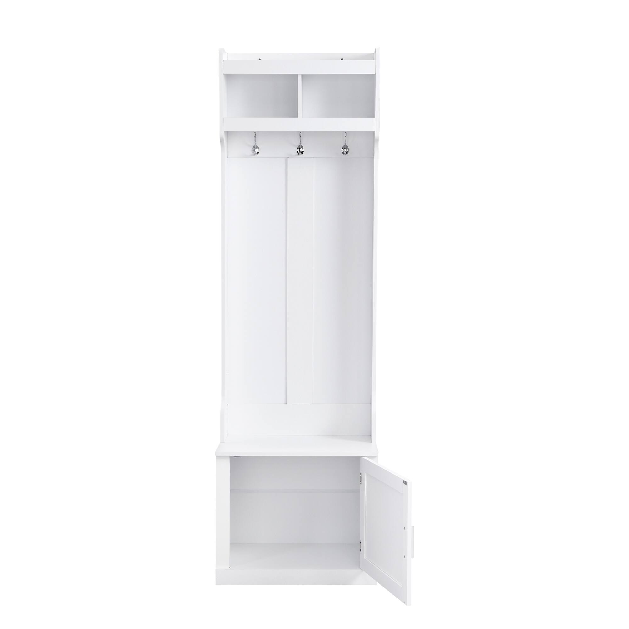 Alt View 5. GOODSILO - Slim Hall Tree with Cabinet and Hooks, Multi-functional Storage Bench for Hallway and Living Room - White.