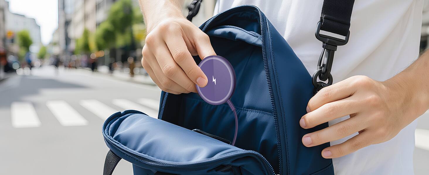 Alt View 9. Core Tech - Magnetic Wireless Charging Pad with USB-C Cable and USB-A Adapter, 1-Pack - Purple.