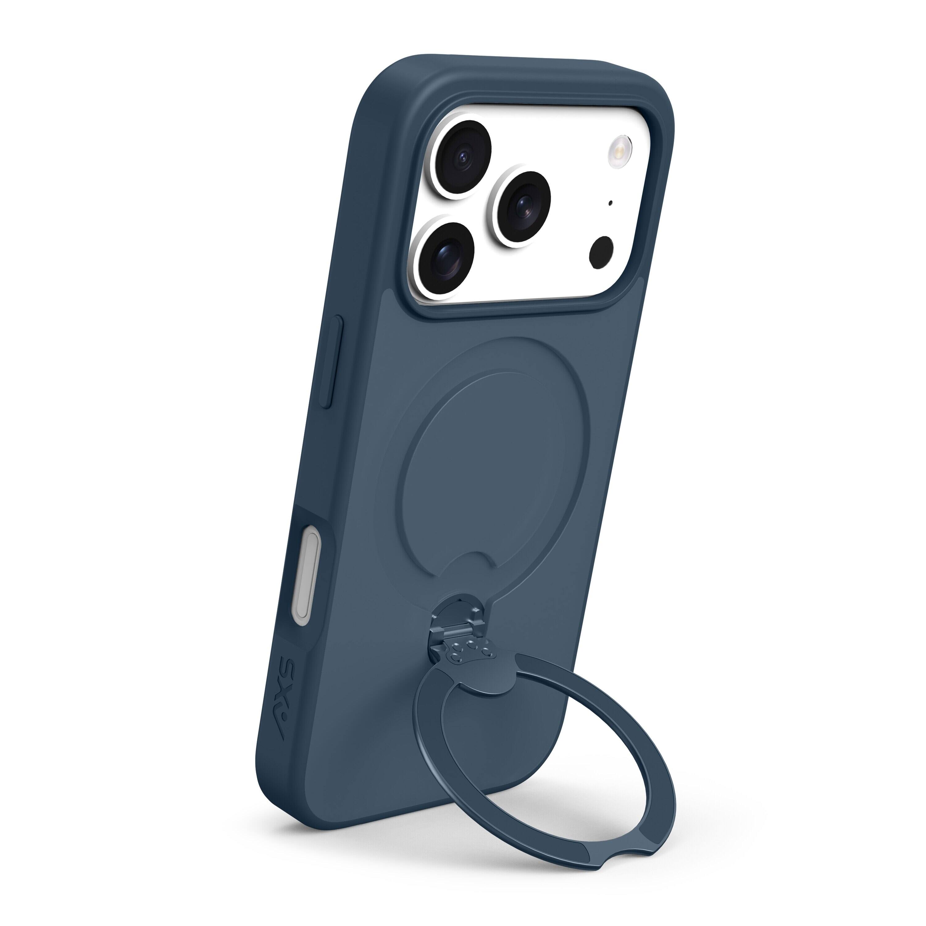 Angle. AXS - PROShield MagSafe Case with Kickstand for Apple iPhone 17 Pro - Blue.