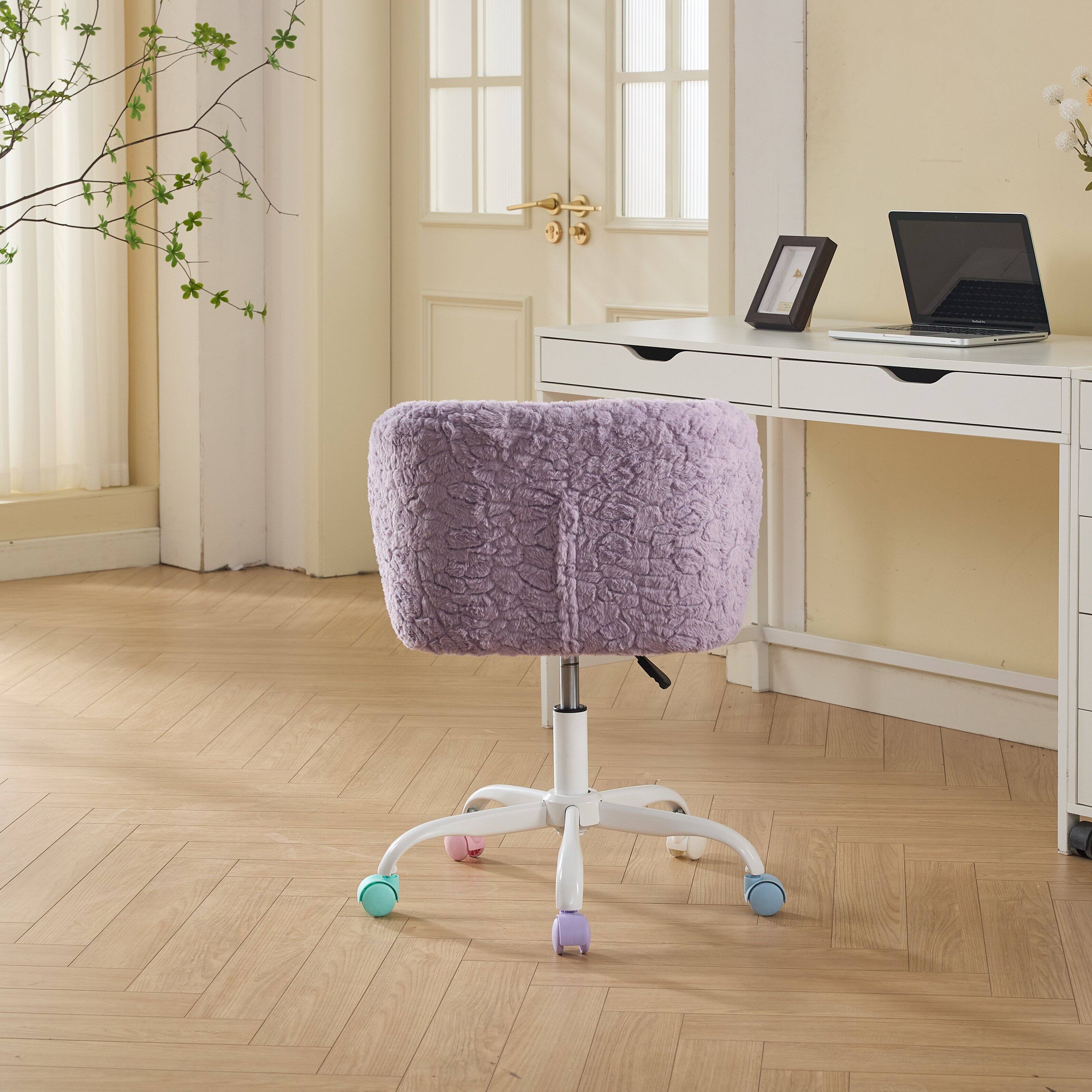 Alt View 1. Z-Edge - Armless Office Desk Chair, Small Vanity Chair with Wheels, 360 Degree Swivel, Height Adjustable for Bedroom - Purple.