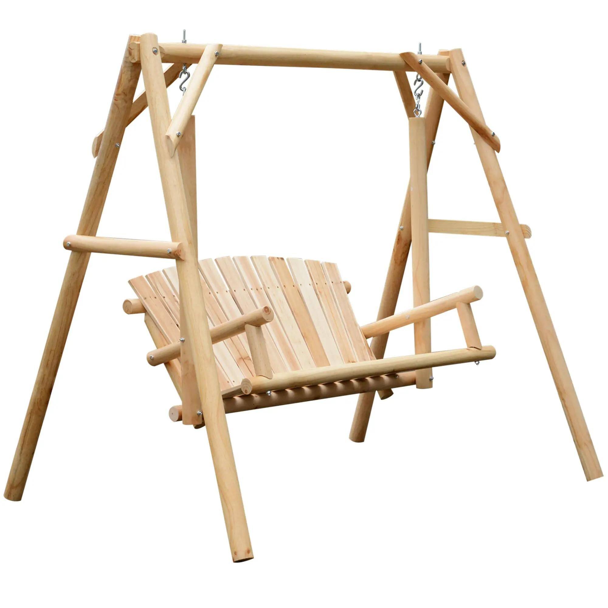 Angle. Resenkos - Resenkos 2-Seat Swing Bench, Ergonomic A-Frame, Stable Non-Slip, Solid Wood Garden Swing, Natural.