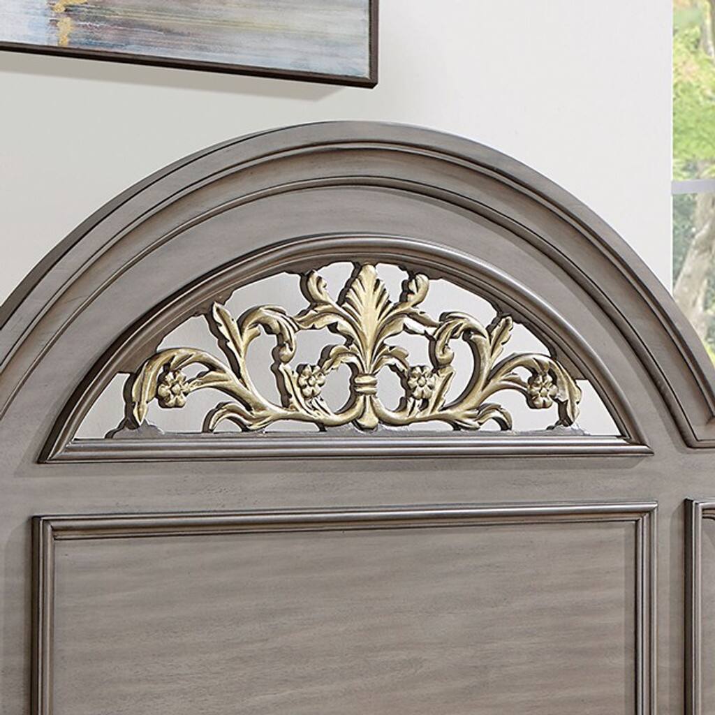 Alt View 1. Tiramisubest - King Size Gray Panel Bed with Floral Headboard, Solid Wood, 93x82x67, 150 lbs - Gray.