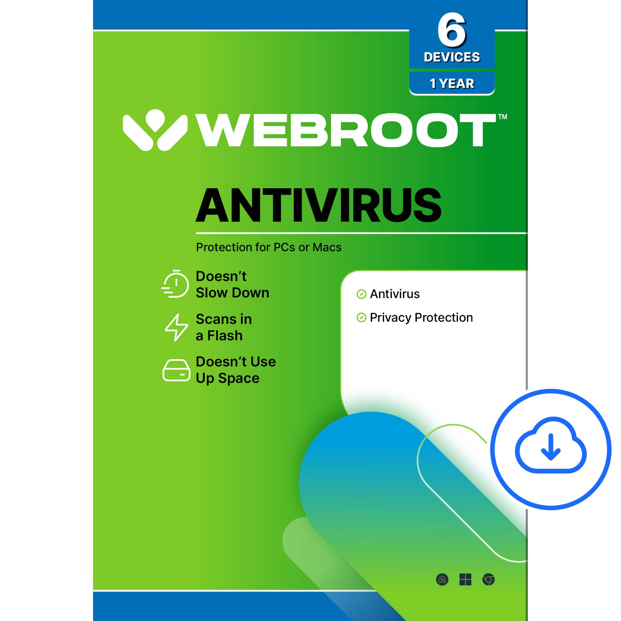 Webroot Antivirus Protection for PCs or Macs for 6 Devices, 1 Year - Doesn't Slow Down Antivirus Scans in a Flash, Privacy Protection, Doesn't Use Up Space.