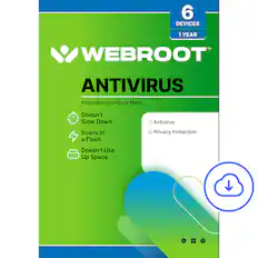 Webroot Antivirus Protection for PCs or Macs for 6 Devices, 1 Year - Doesn't Slow Down Antivirus Scans in a Flash, Privacy Protection, Doesn't Use Up Space.