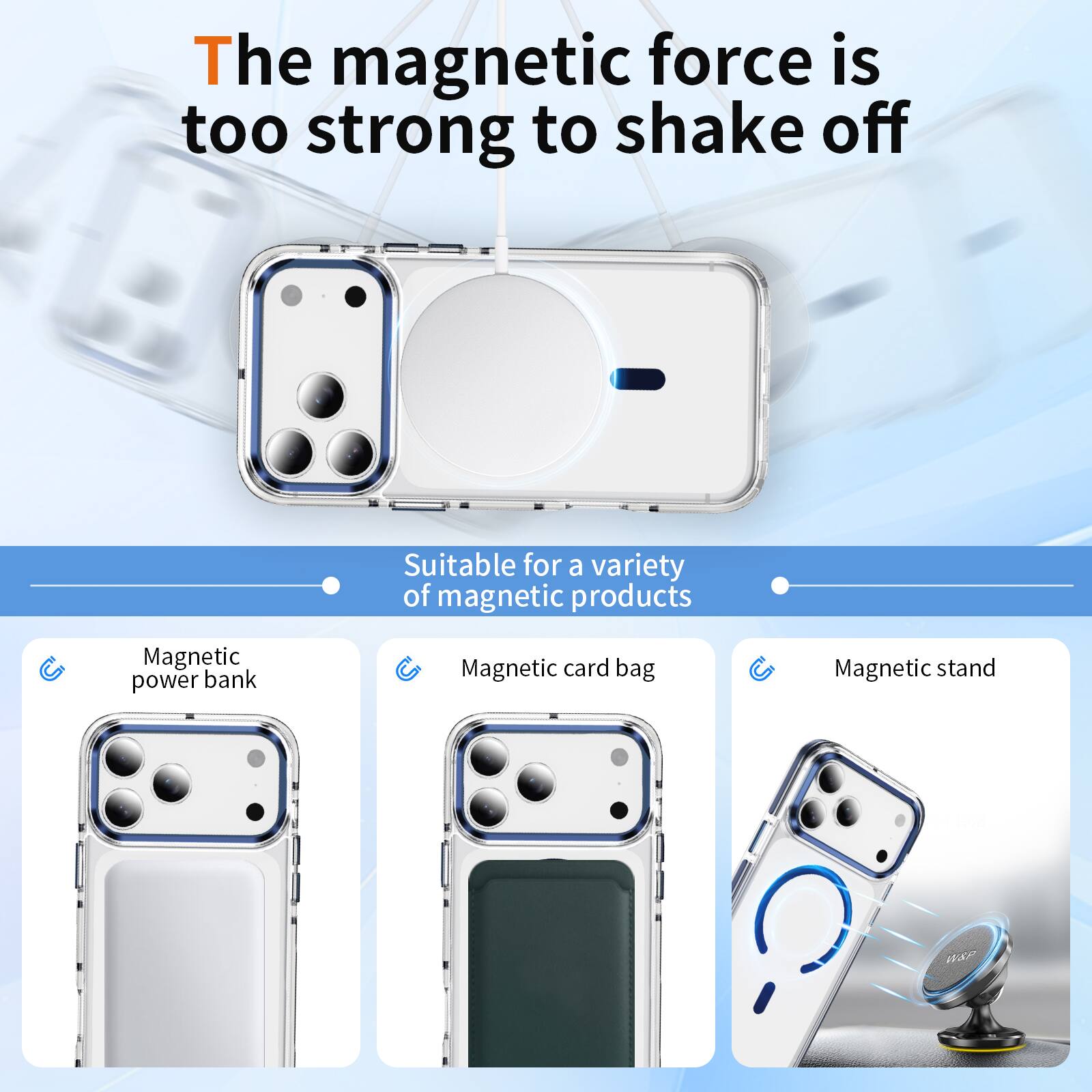 The magnetic force is too strong to shake off  
Suitable for a variety of magnetic products  
Magnetic power bank  
Magnetic card bag  
Magnetic stand