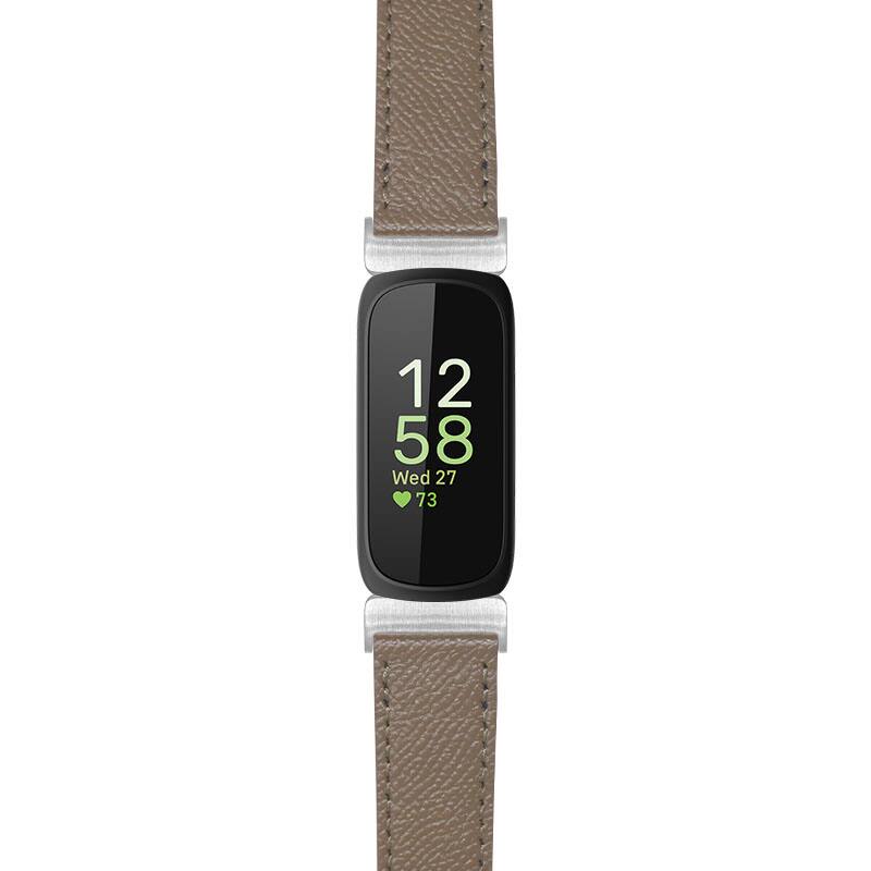 Front. StrapsCo - Textured Strap Leather Watch Band For Fitbit Inspire 3 - Brown.