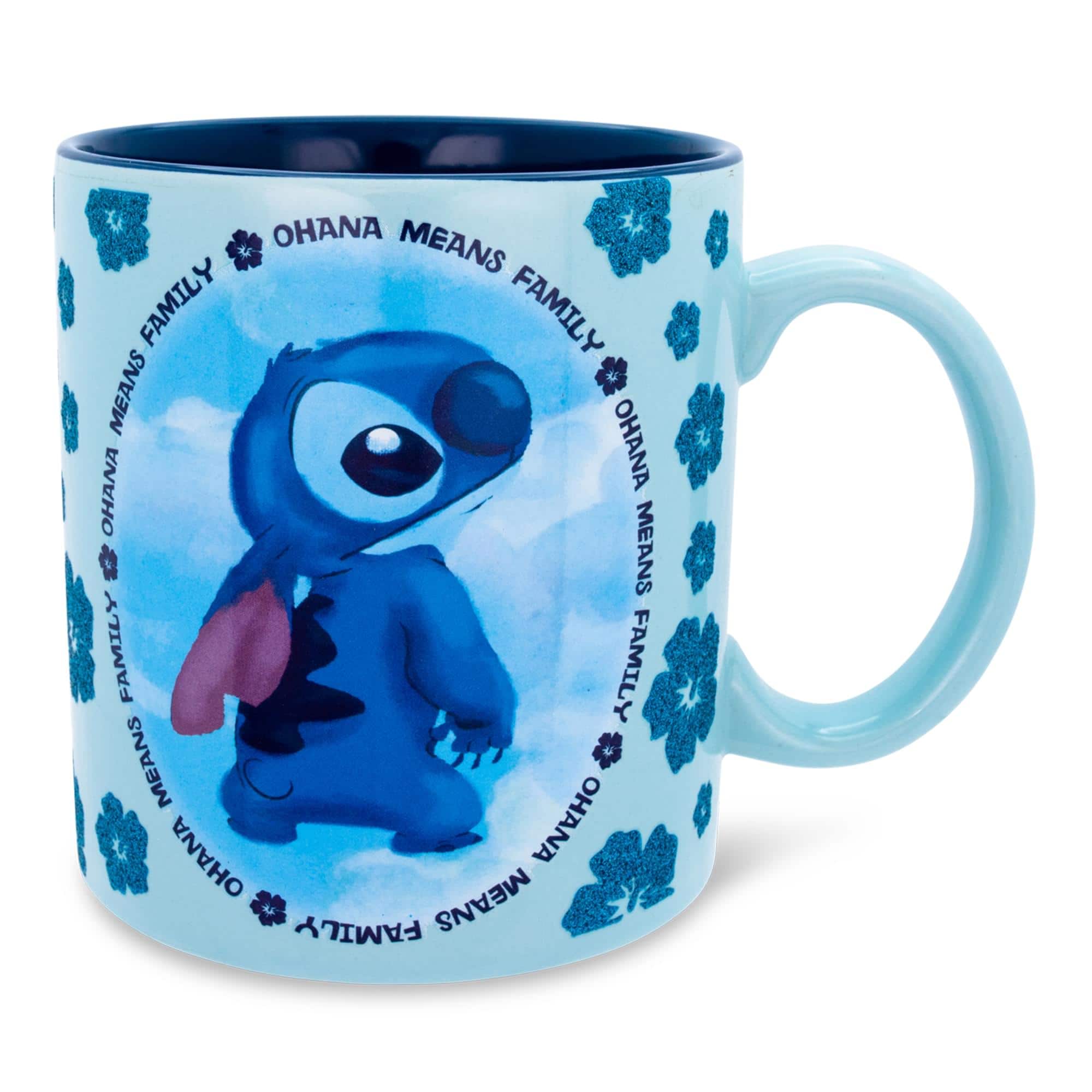 Silver Buffalo - Disney Lilo & Stitch "Ohana Means Family" Ceramic Mug | Holds 20 Ounces - Blue