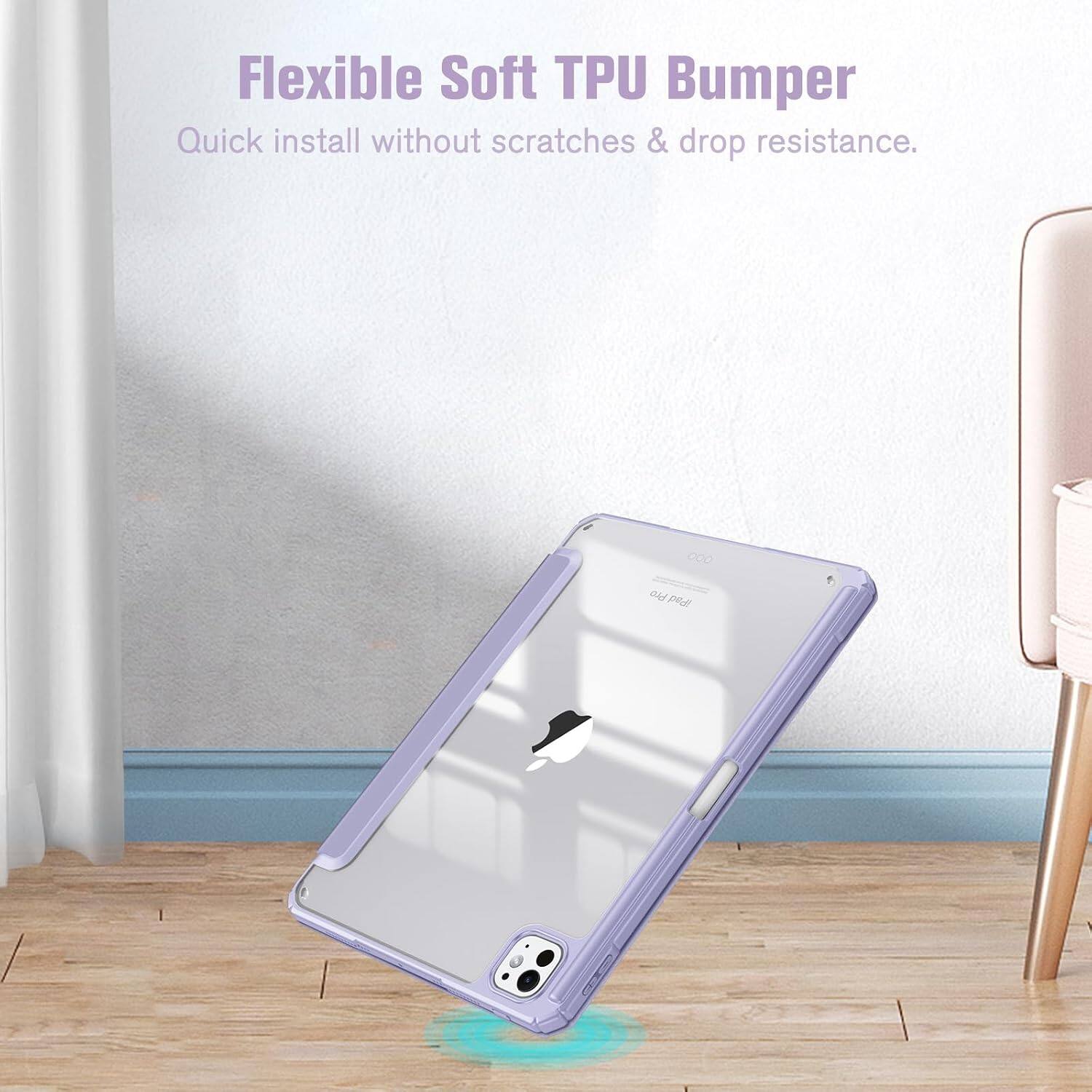 Flexible Soft TPU Bumper  
Quick install without scratches & drop resistance.  
Pro iPad