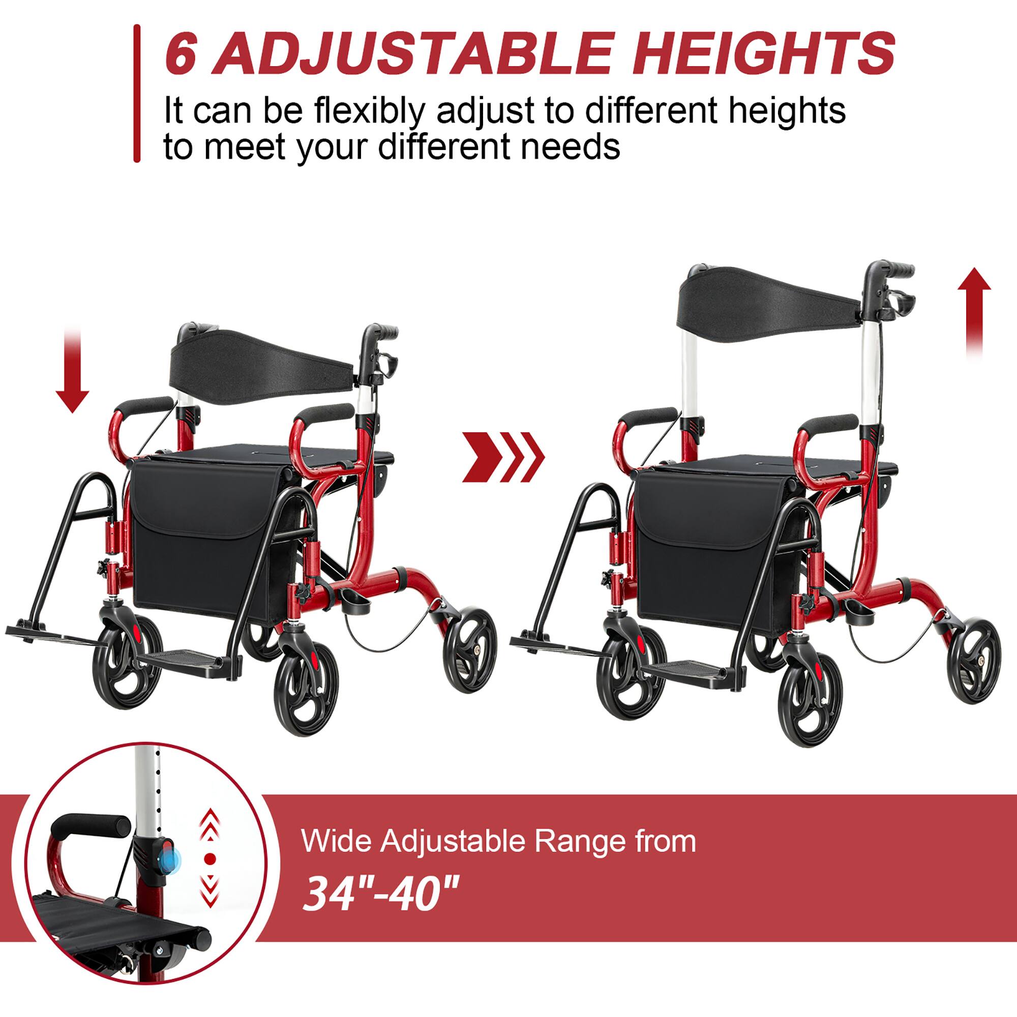 6 ADJUSTABLE HEIGHTS
It can be flexibly adjust to different heights to meet your different needs
Wide Adjustable Range from 34"-40"