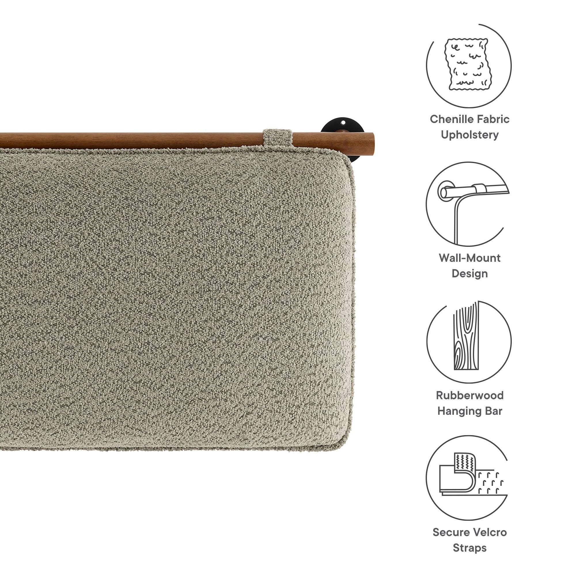 - Chenille Fabric Upholstery
- Wall-Mount Design
- Rubberwood Hanging Bar
- Secure Velcro Straps