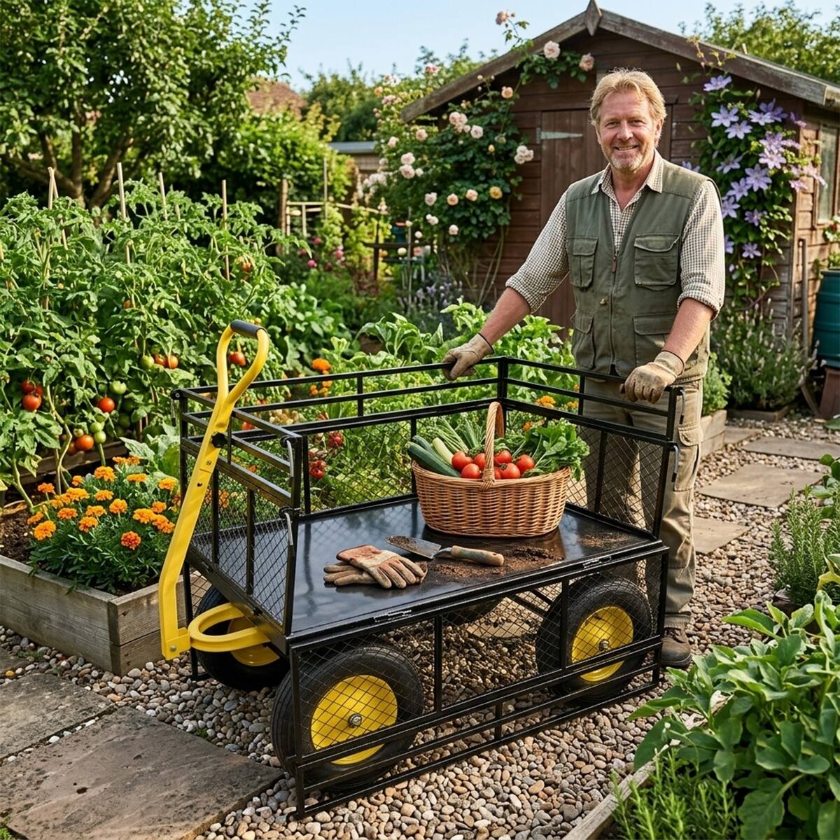 Alt View 6. Loheer - Loheer Heavy Duty Steel Garden Cart, 1400 lb Capacity, Convertible Flatbed Wagon with Removable Mesh Sides.
