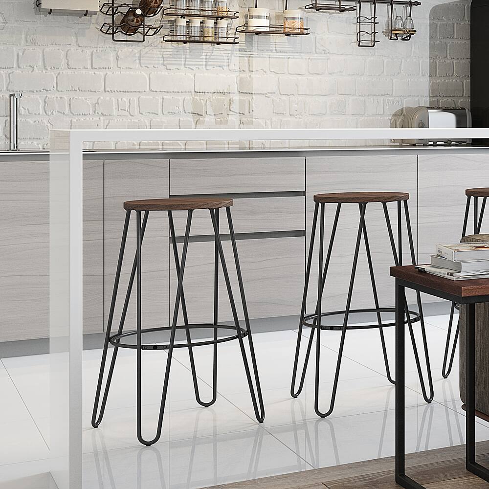 Alt View 11. Simpli Home - Simeon Industrial Metal 26 inch Metal Counter Height Stool with Wood Seat (Set of 2) in Cocoa Brown / Black - Cocoa Brown / Black.
