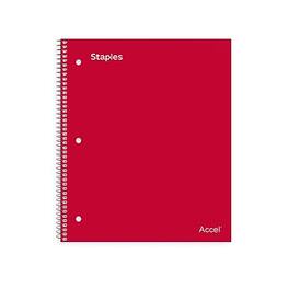 Staples - Premium Poly 1-Subject Notebook, 8" x 10.5", Wide Ruled, 100 Sheets - Red