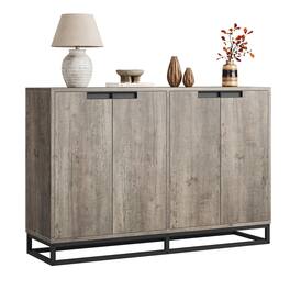 Qeetex - 55" Buffet Storage Cabinet, Modern Sideboard Credenza with 4 Doors and Shelves - Gray