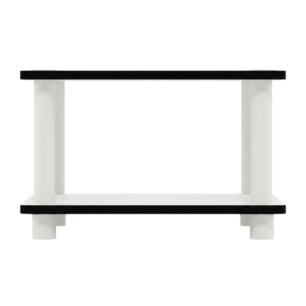 Alt View 1. FurniFact - Modern white coffee table with open shelf, 2-tier design and sleek style - Plain White/Plain White.