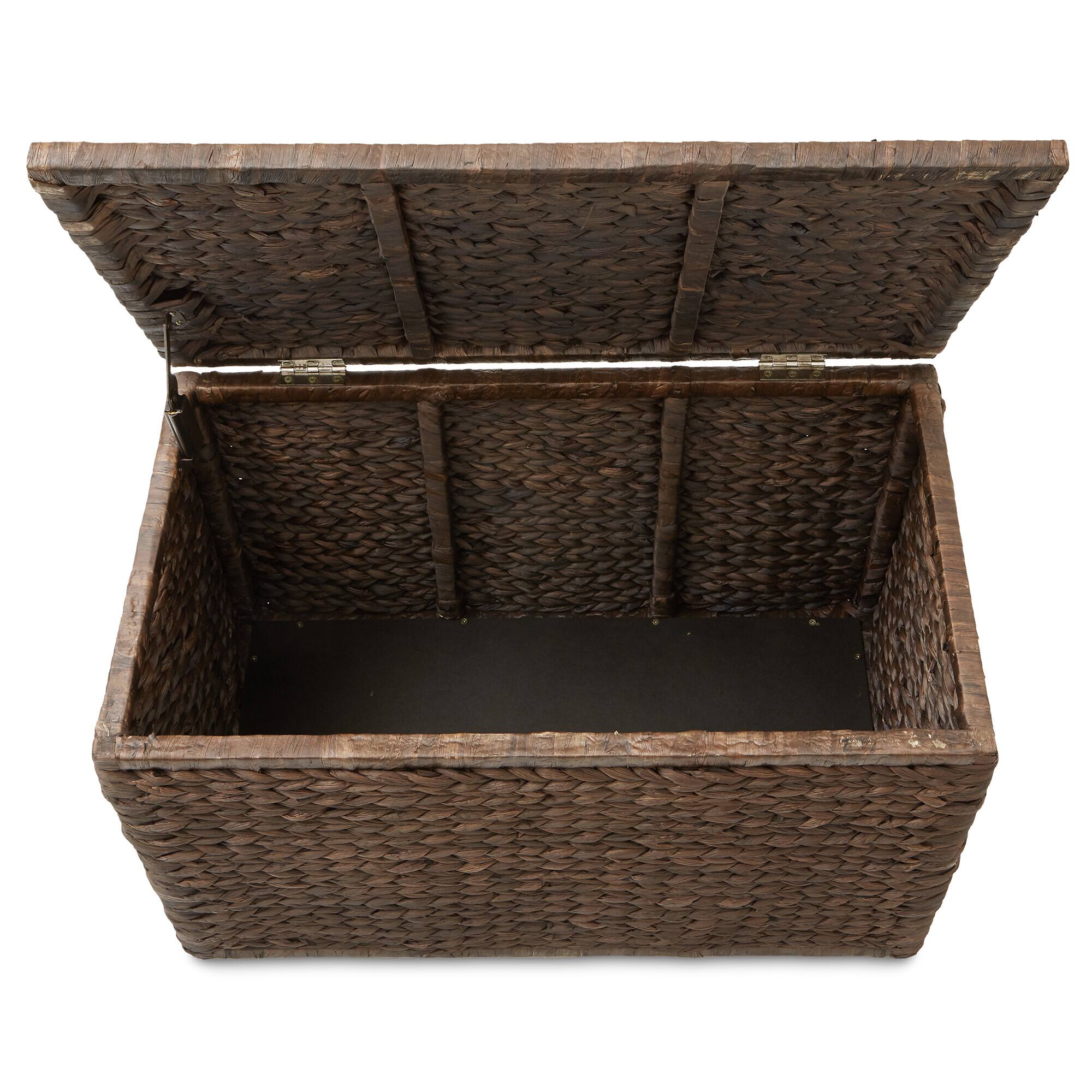 Alt View 4. Casafield - 30-in Storage Chest Trunk w Curved Lid - Safety Hinge - Water Hyacinth - Espresso.