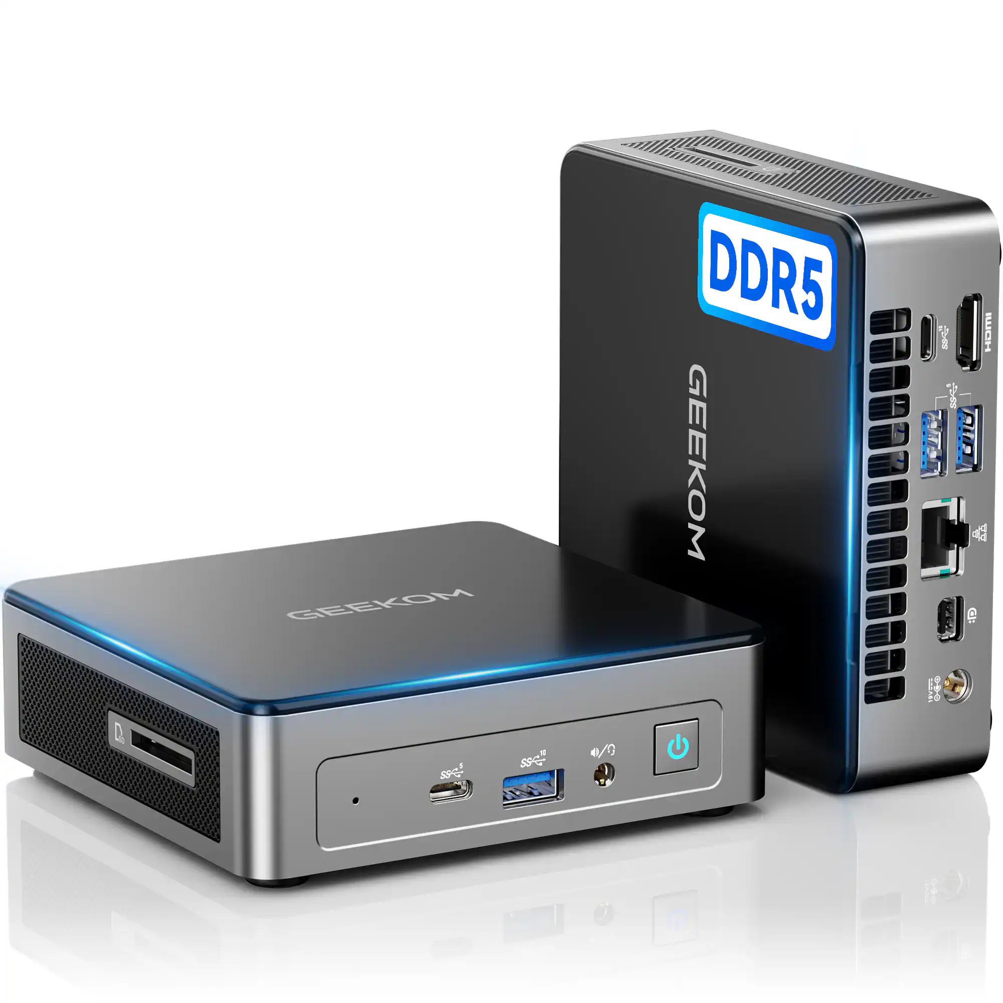 Geekom - Air12 Mini PC with 12th Gen Intel N100, 16GB DDR5 RAM& 512GB NVMe SSD, 4K Triple Display, Windows 11 Pro Pre-installed - Black+Silver