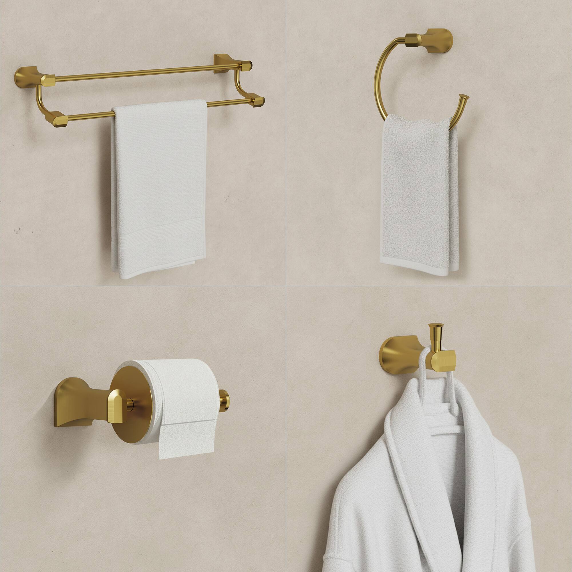 Angle. GRANDJOY - 4-Piece Bathroom Hardware Set with 23-Inch Double Towel Bar Stainless Steel Wall Mount - Brushed Gold.