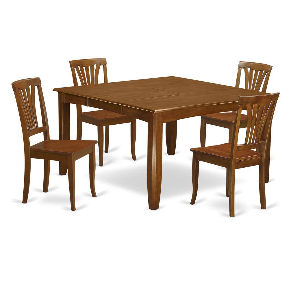 Front. East West Furniture - 5 Pc Dining set-Dining Table with Leaf and 4 Dinette Chairs. - Saddle Brown.
