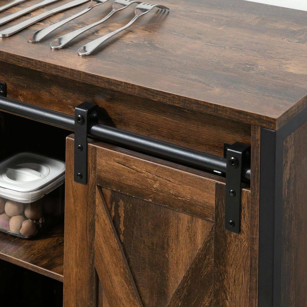 Angle. Kadyn - Industrial Sideboard with Sliding Barn Doors & Adjustable Shelves, Rustic Brown - Brown.