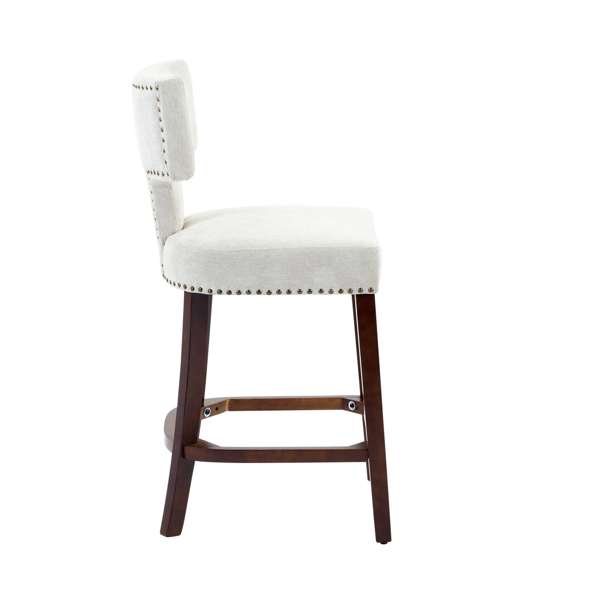 Alt View 1. GOODSILO - Modern Counter Height Bar Stools Set of 2, Farmhouse Upholstered Accent Chairs with Curved Backrest and Hardwood Frame - Beige.