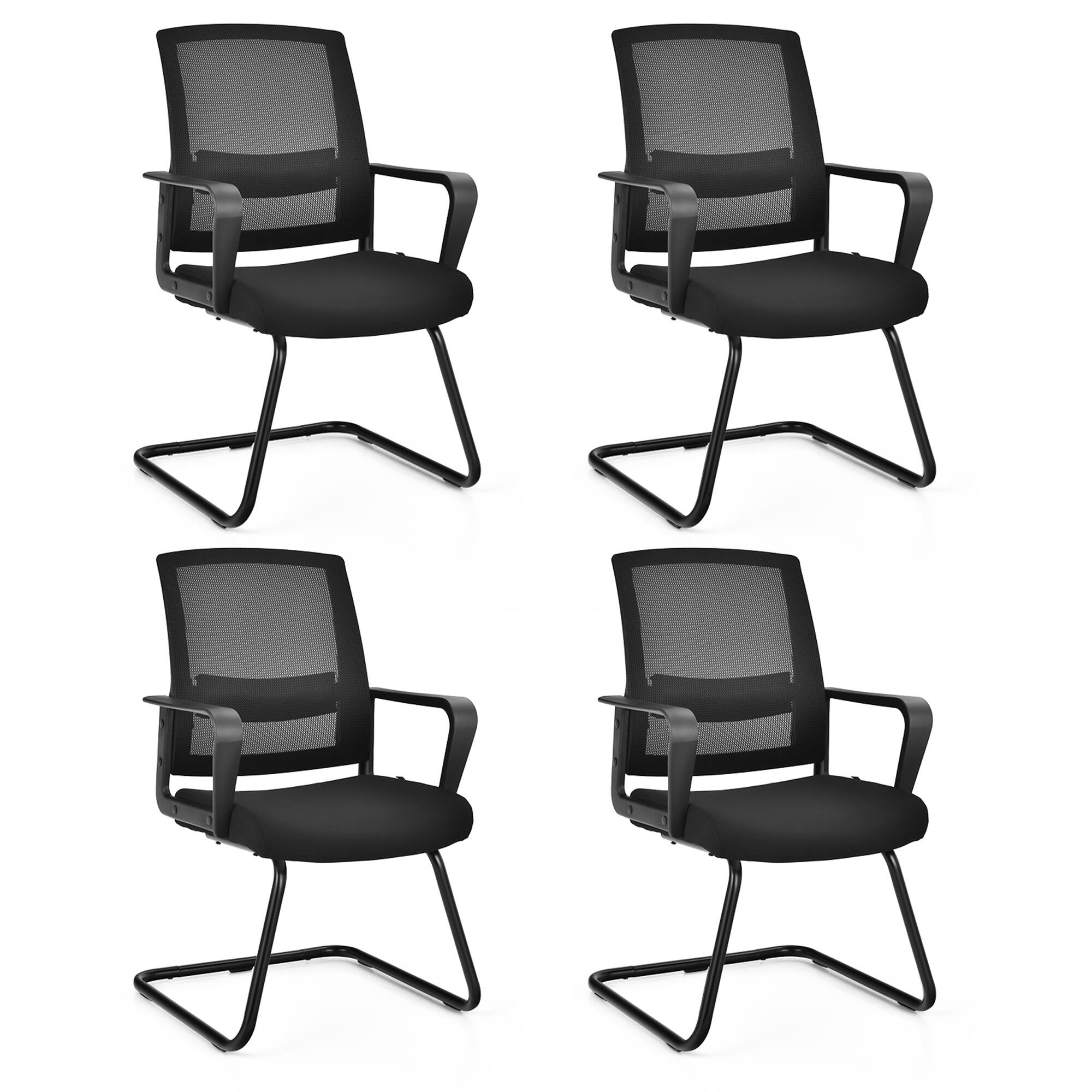Front. Costway - Costway Set of 4 Conference Chairs Mesh Reception Office Guest Chairs w/ Lumbar Support - Black.
