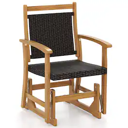 Gymax - Patio Rattan Glider Chair w/ Acacia Wood Frame & Wicker Seat Back Armrests - Mix Brown