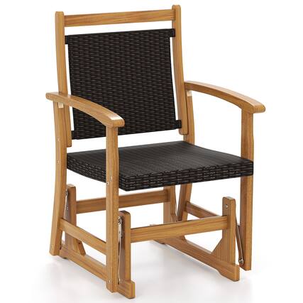 Front. Gymax - Gymax Patio Rattan Glider Chair w/ Acacia Wood Frame & Wicker Seat Back Armrests - Mix Brown.