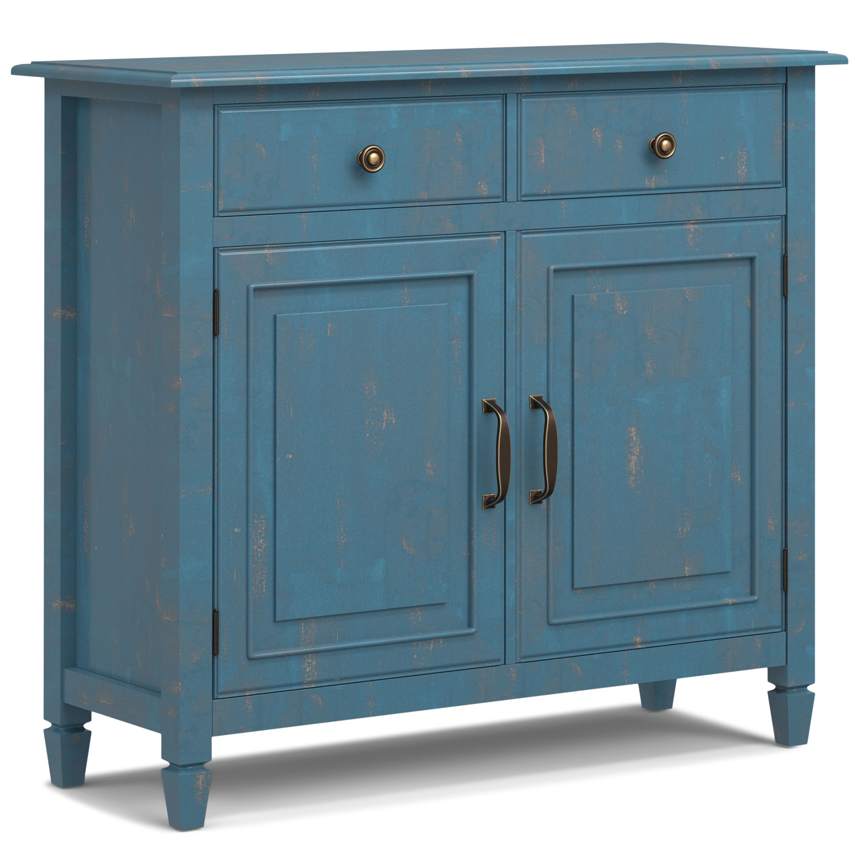 Front. Simpli Home - Connaught 40 inch Wide Solid Wood Traditional Entryway Storage Cabinet in Distressed Coastal Blue - Distressed Coastal Blue.