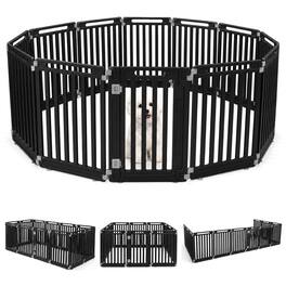 WELLFOR - 31.5" Height Pet Playpen with Lockable Door and Non- Slip Bottom, Plastic Dog Fence for Small to Medium Pets,12 Panels - Black