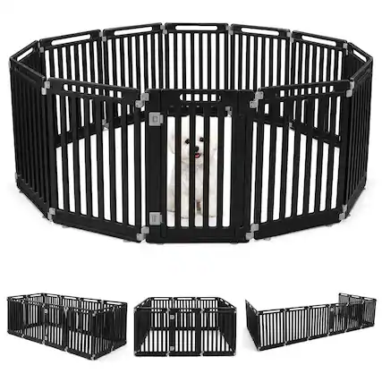 Front. WELLFOR - 31.5" Height Pet Playpen with Lockable Door and Non- Slip Bottom, Plastic Dog Fence for Small to Medium Pets,12 Panels - Black.