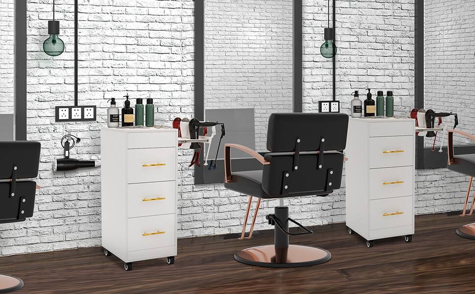 Alt View 7. Winado - Mobile Salon Trolley Cart with Locking Wheels , 3 Large Drawers, 3 Hot Tool Holders for Salon, Beauty, Styling, Barber - White.
