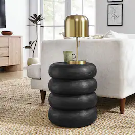 Ellery Round Stacked Wood Side Table by Modway - Wirebrush Black