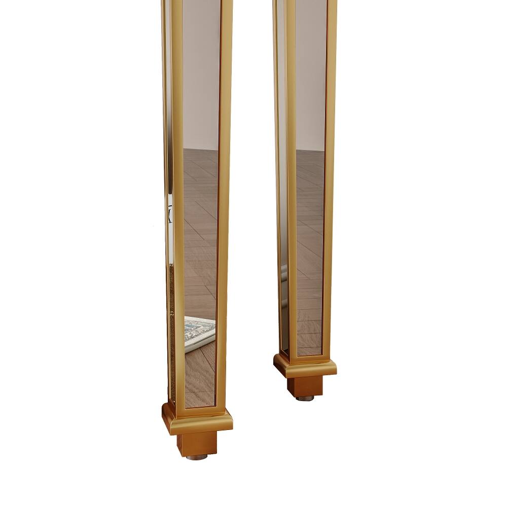 Alt View 7. Loheer - Loheer Gold Mirrored Console Table, Vintage Wood Carved Entryway Table, 48 Inch Living Room Console - Gold.