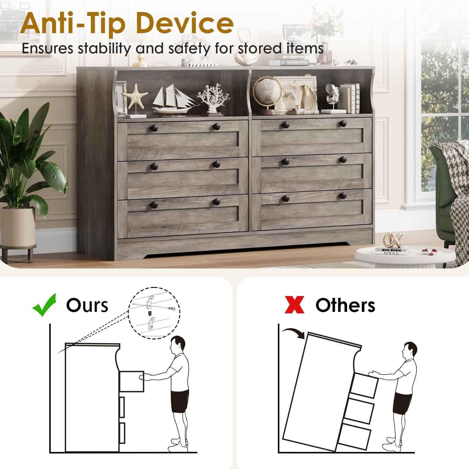 Anti-Tip Device  
Ensures stability and safety for stored items  

Ours  
Others