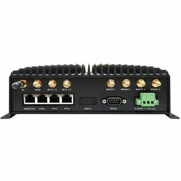 BT GNSS Wi-Fi 1-1 Wi-Fi 1-2  
WWAN-1 WWAN-2 WWAN-3 WWAN-4  
WAN/ETH1 ETH2 ETH3 ETH4 USB3.0 SERIAL  
9-36VDC / 5A max.