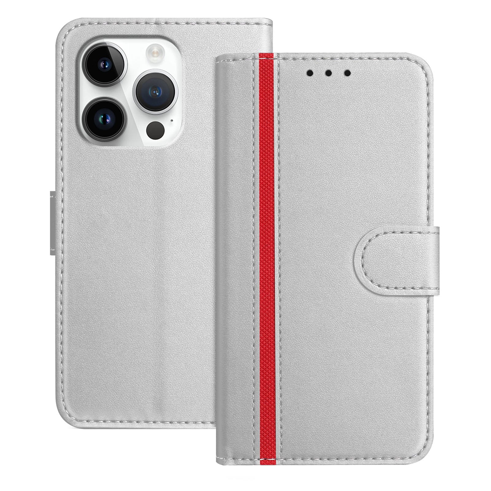 Dteck - Slim Card Holder Case for Apple iPhone 16 Pro,PU Leather Magnetic Closure Shockproof TPU Inner Flip Wallet Cover - Silver price history on PriceWatchPro