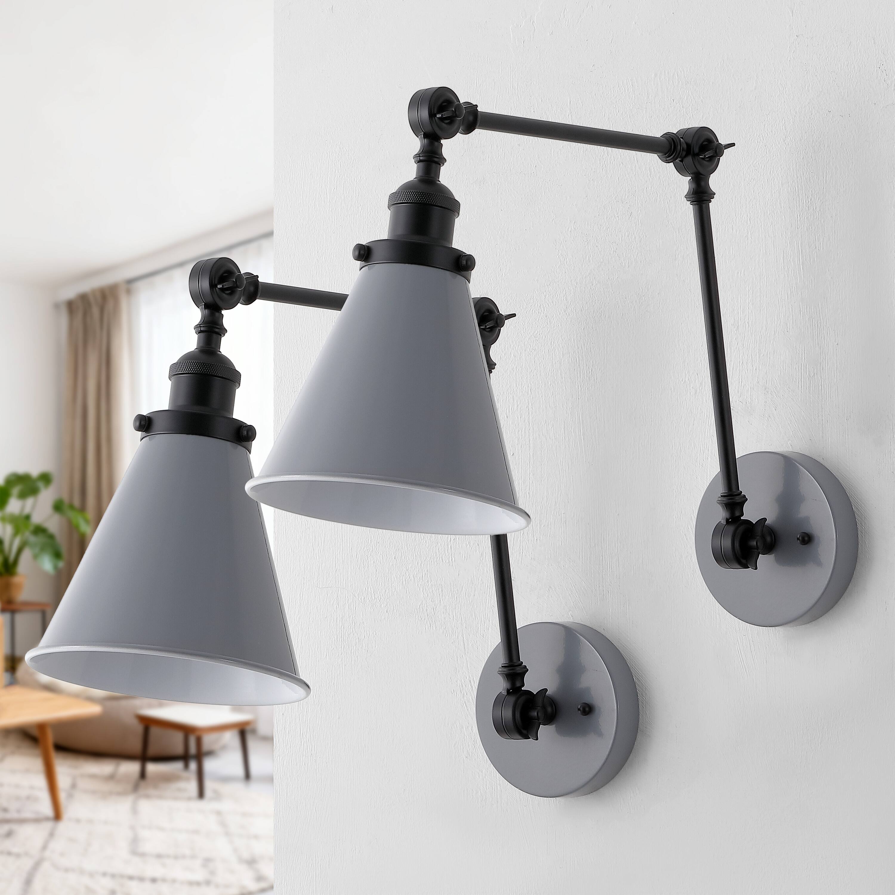 Alt View 8. Jonathan Y - Rover 7" Classic Industrial Metal Adjustable Arm LED Wall Sconce, Gray/Black (Set of 2) - Gray/Black.