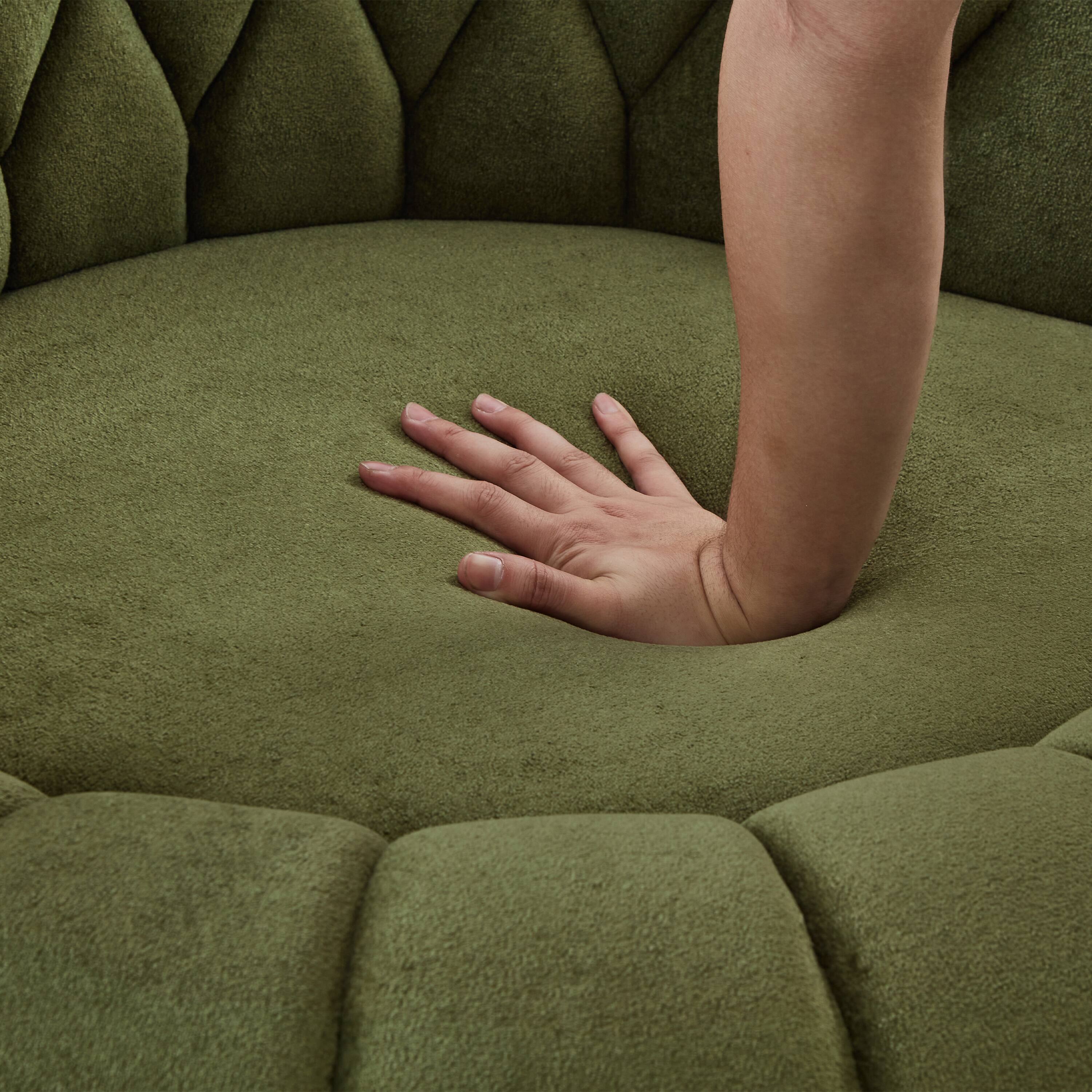 Back. Whisen - 45.9" Oversized Round Swivel Sofa Accent Chair with Tufted Back and Chenille Upholstery - Green.