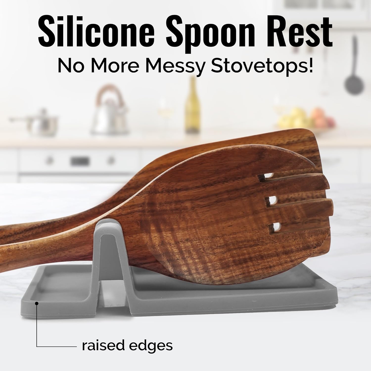 Silicone Spoon Rest  
No More Messy Stovetops!  
raised edges