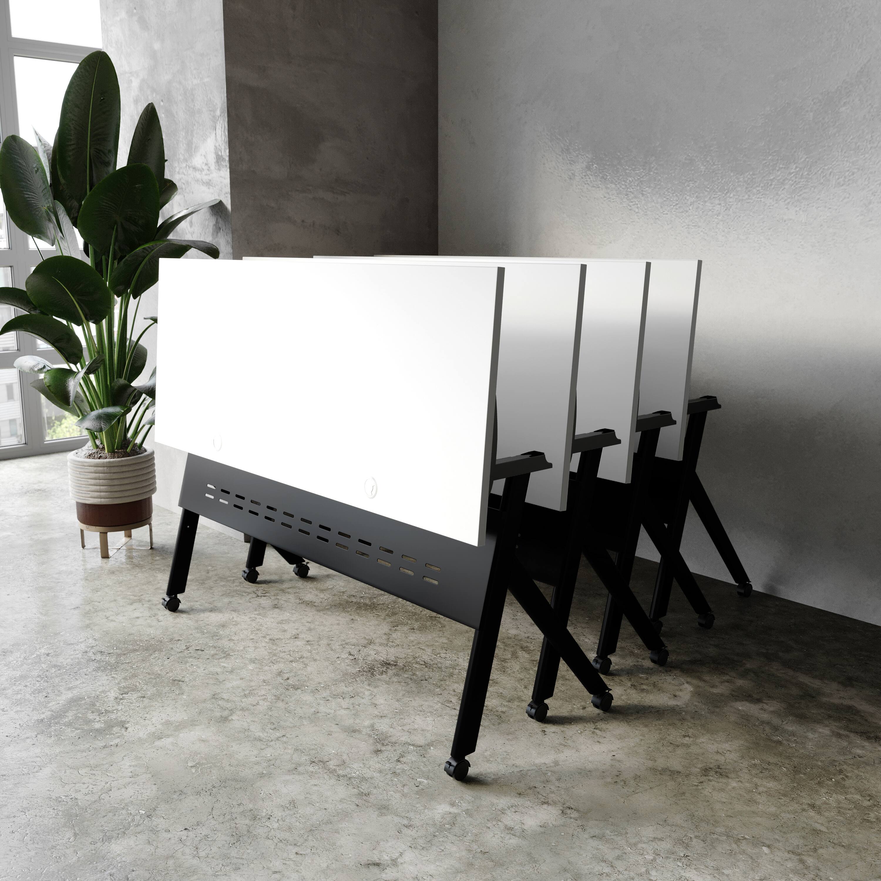 Alt View 1. Flash Furniture - Davis Commercial Grade 60" x 24" Heavy-Duty Nesting Flip Training Table with Y-Legs, Modesty Panel, 1" Thick White Table - White.