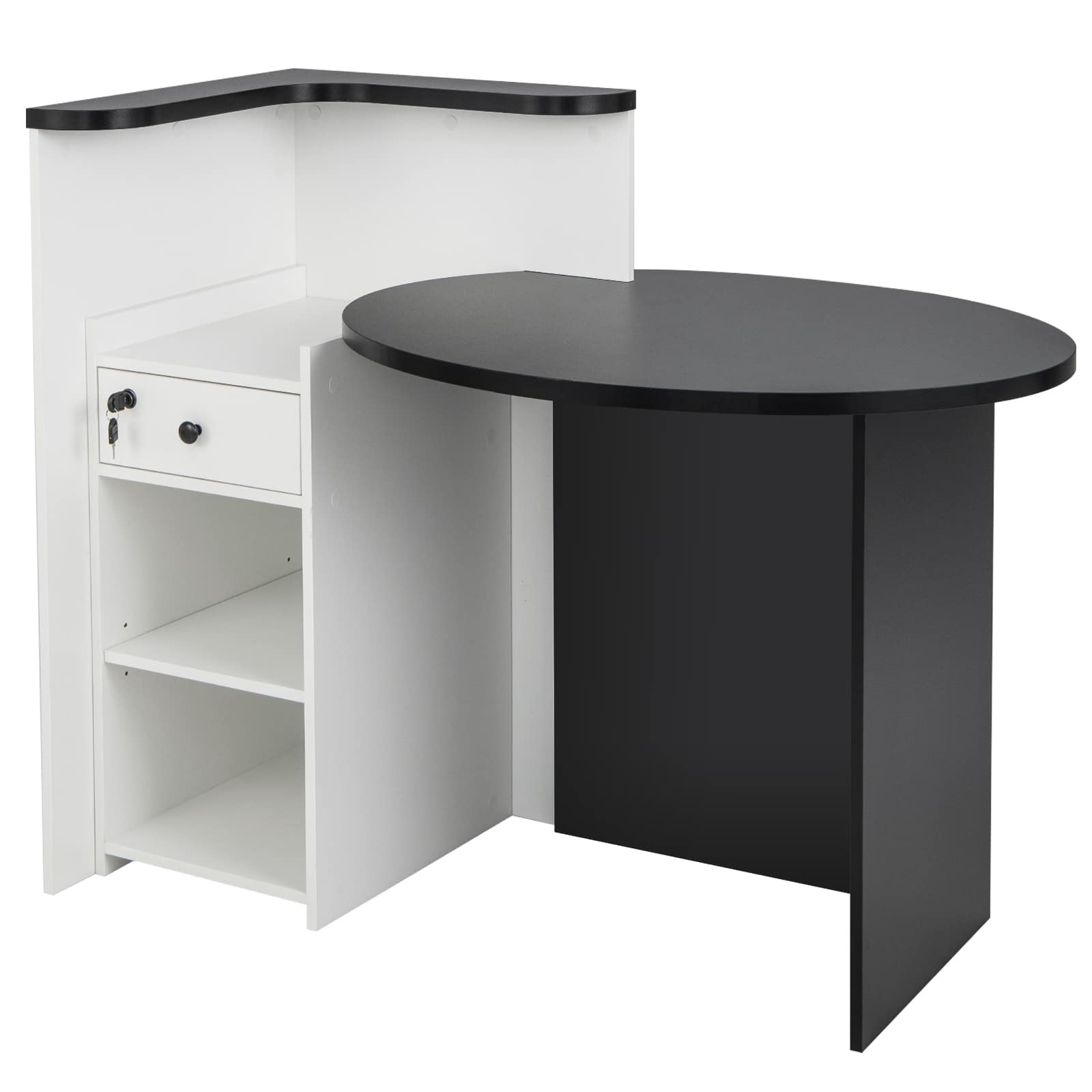 Ecooso - Front Reception Desk with Lockable Drawer, Office Counter with Open Shelf for Business Use - Black & White