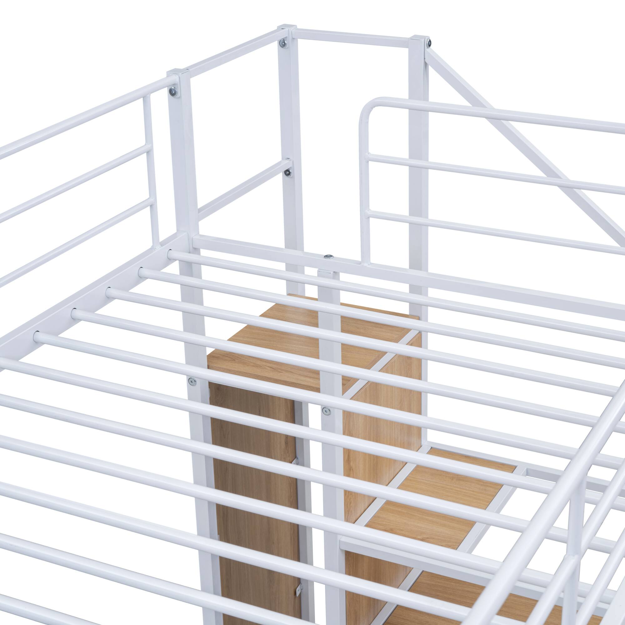Alt View 7. GOODSILO - Contemporary Twin Over Twin Metal Bunk Bed with Integrated Storage Ladder and Wardrobe - White.