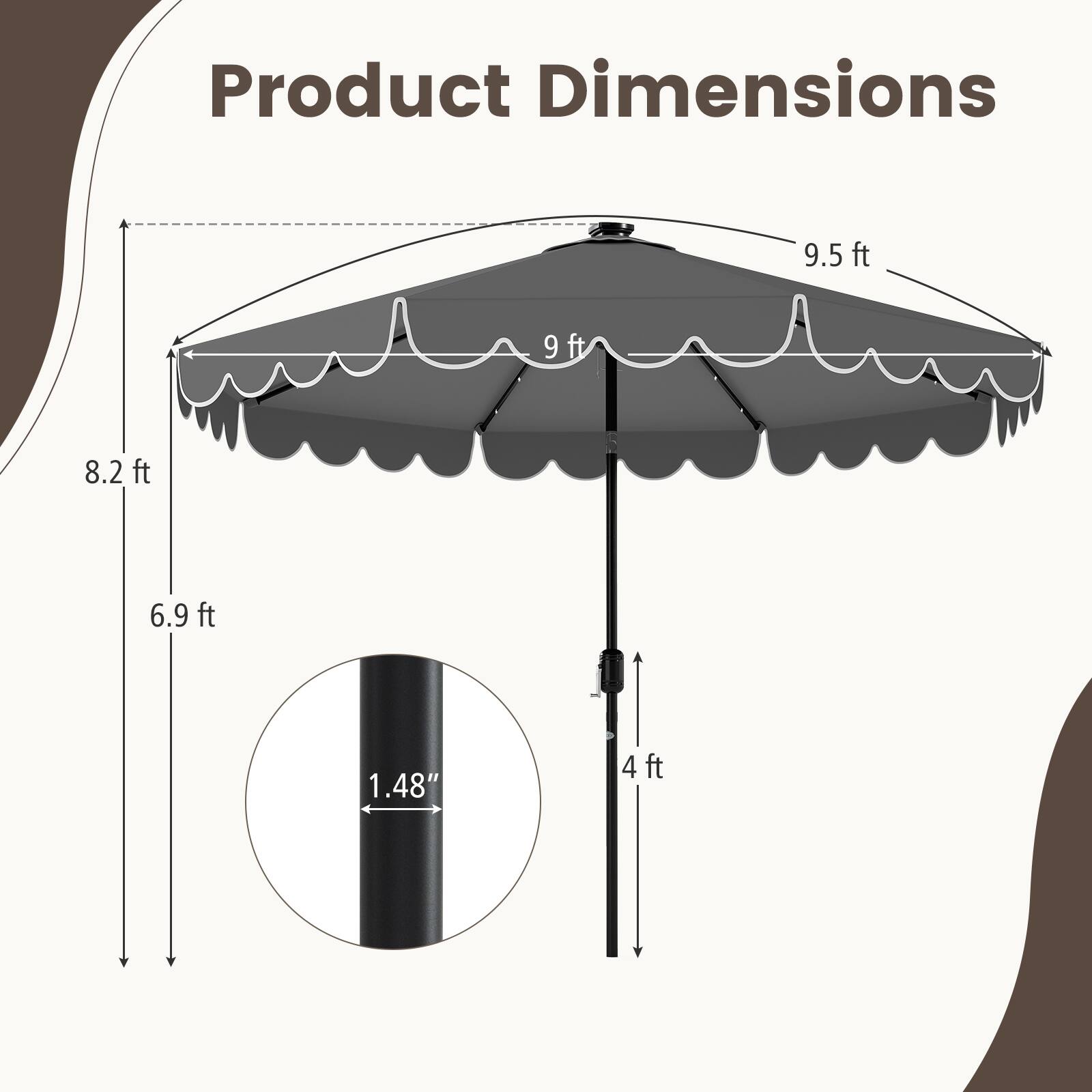 Product Dimensions: 9.5 ft, 9 ft, 8.2 ft, 6.9 ft, 1.48", 4 ft