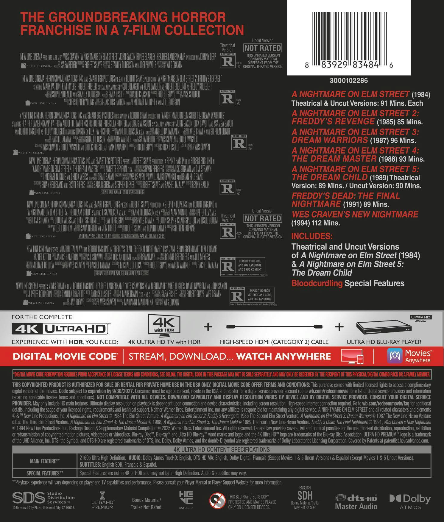 Back. A Nightmare on Elm Street: 7 Film Collection (4K Ultra HD + Digital) [UHD].