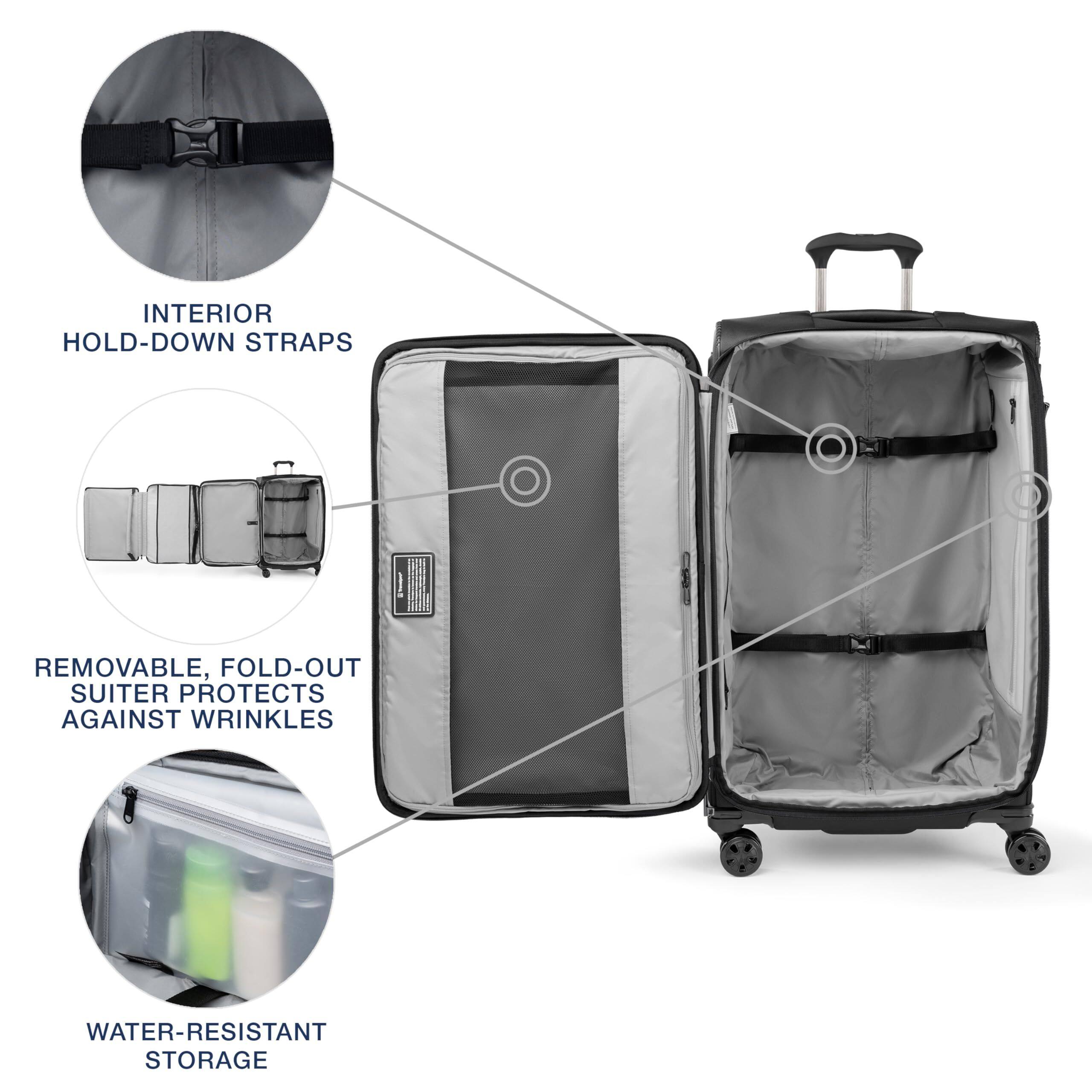 INTERIOR HOLD-DOWN STRAPS  
REMOVABLE, FOLD-OUT SUITER PROTECTS AGAINST WRINKLES  
WATER-RESISTANT STORAGE