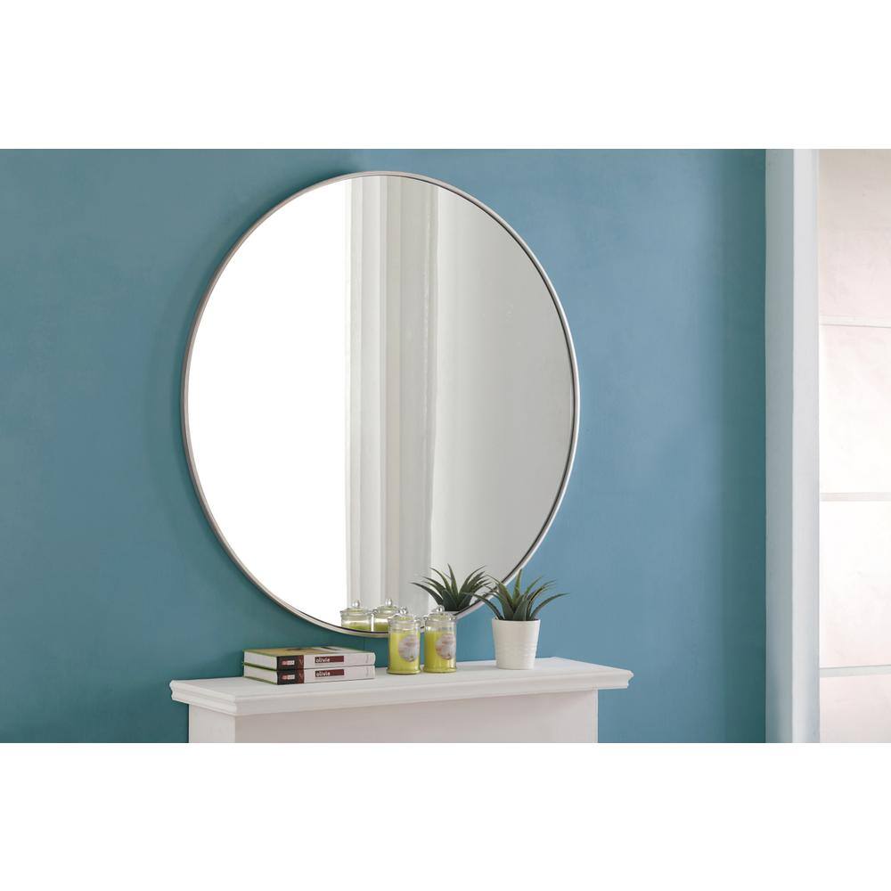 Alt View 2. Elegant Decor - Metal frame Round Mirror 42 inch Silver finish - Silver.