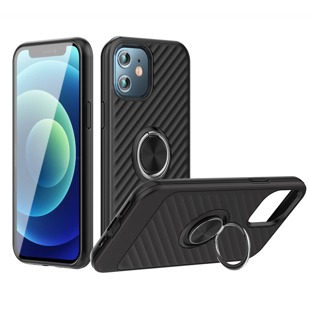 Front. Reiko - Phone Case With Ring Holder Apple Iphone 12 Mini In Black - Black.