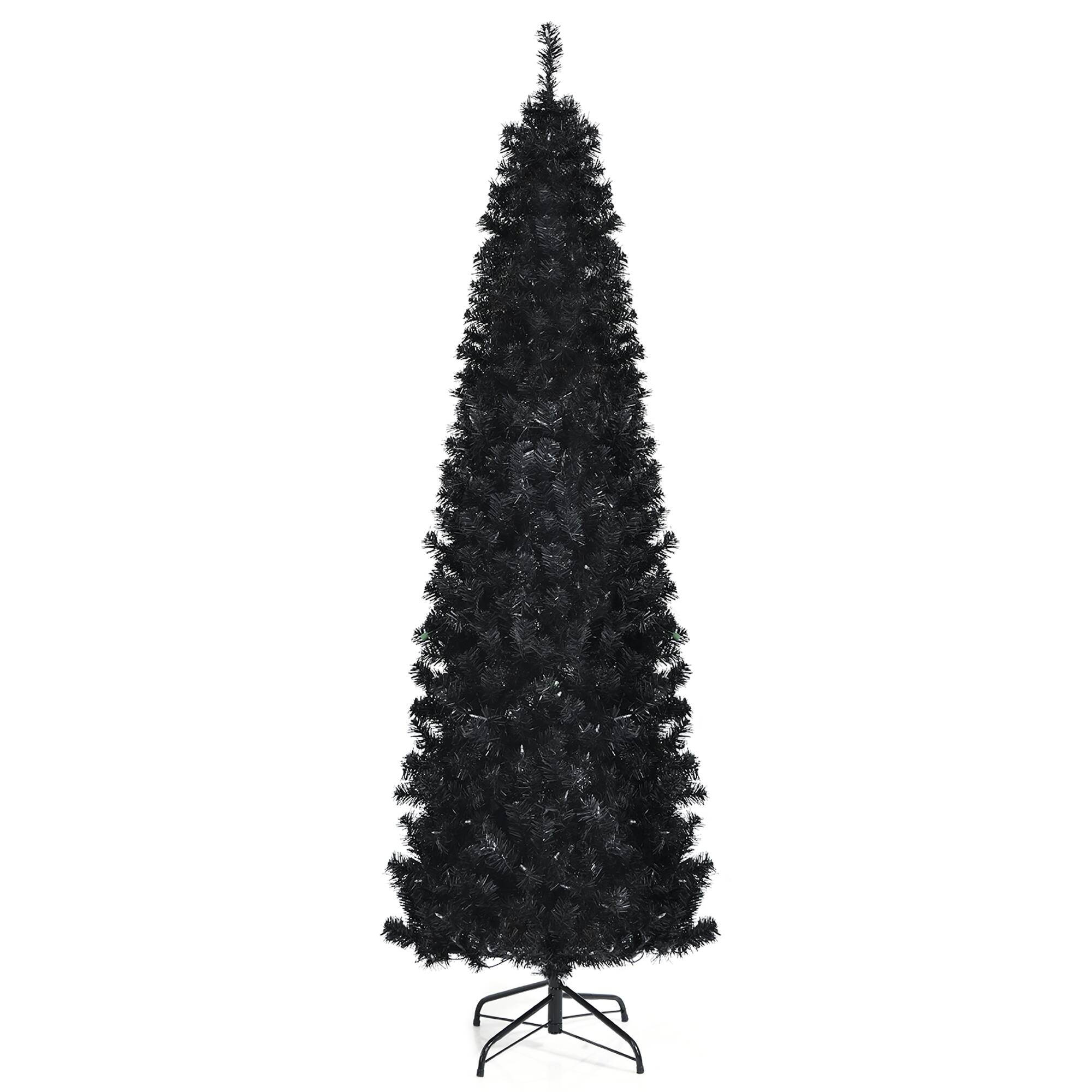Costway 7ft Prelit PVC Christmas Pencil Tree w/ 350 LED Lights Black