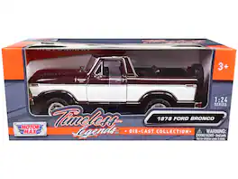 Motormax - 1978 Ford Bronco Ranger XLT (Open Top) with Spare Tire "Timeless Legends" Series 1/24 - Burgundy Metallic And White
